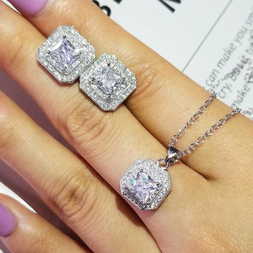 Dazzling Pink Princess Cut AAA+ Cubic Zirconia Diamonds Jewellery Set - The Jewellery Supermarket